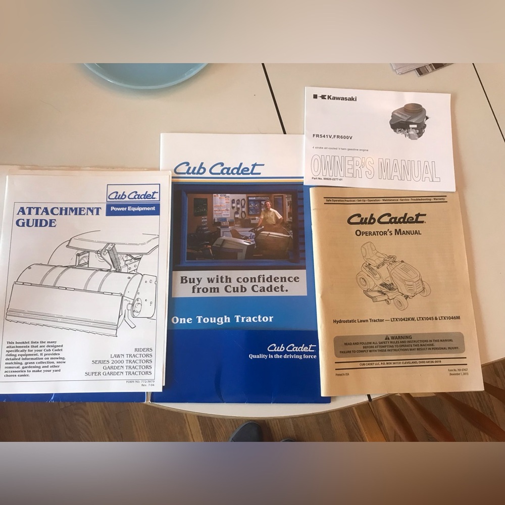 Tractor- Club Cadet Manuel’s from tractor purchased 2012